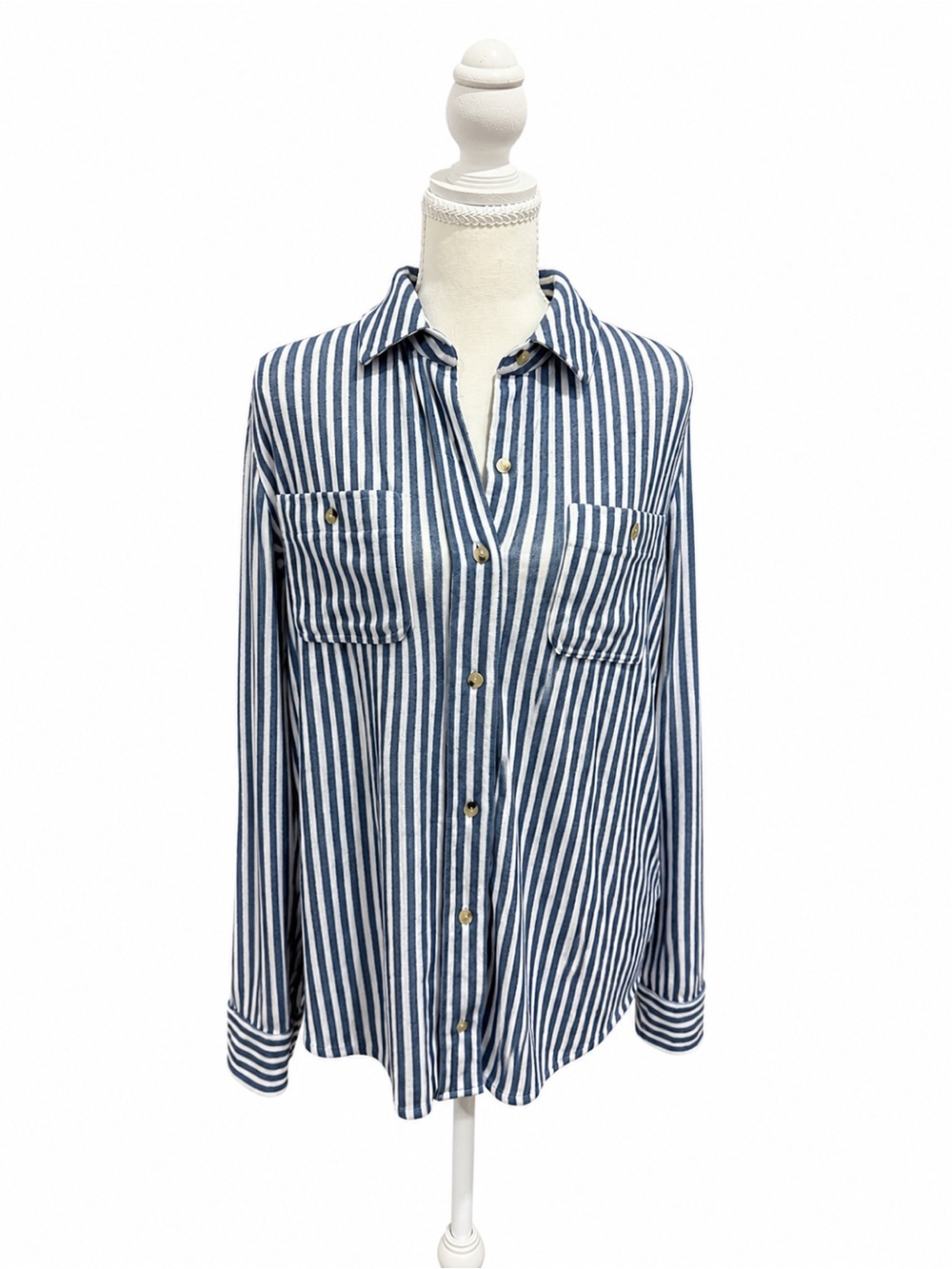 Faherty Sustainable Blue White Striped Button Down Shirt Medium Coastal Top